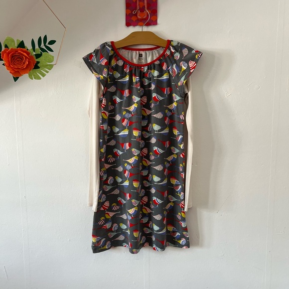 EUC Tea Collection Birds dress sz 10 long sleeve flutter sleeve knee length - Picture 3 of 8